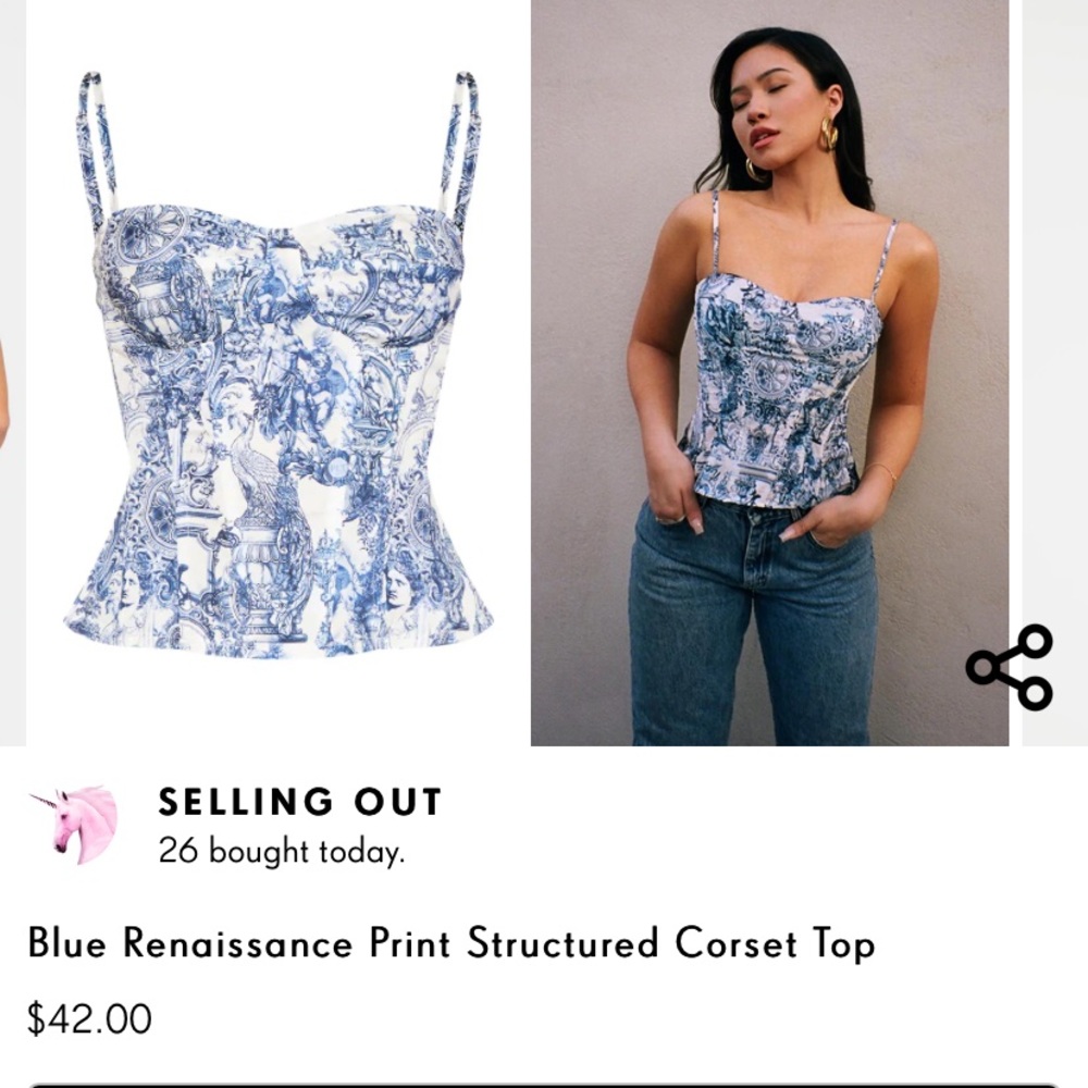 PrettyLittleThing blue Renaissance bustier size 4